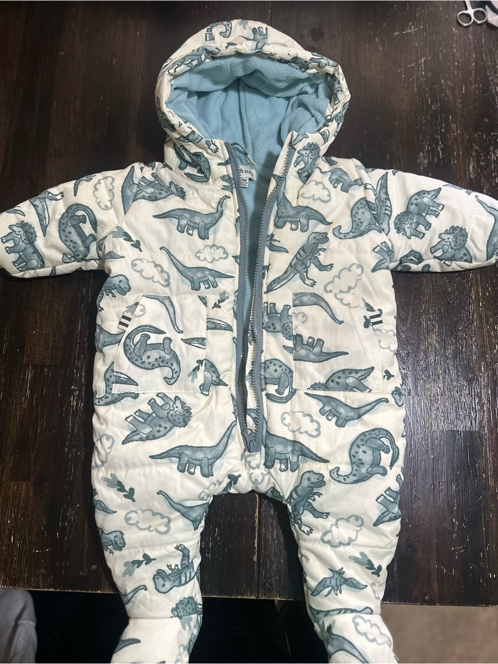 Toddler Hooded Dinosaur-Print One-Piece Snowsuit - Blue